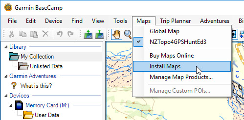 BaseCamp to Garmin GPS topo map install